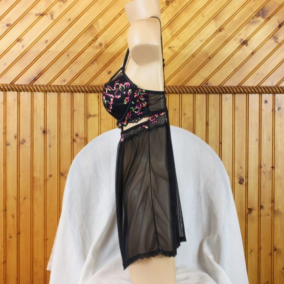 La SENZA Baby Doll Bra Neon Black Lace Medium Sheer Lined Underwire Cups b98 - Picture 3 of 6